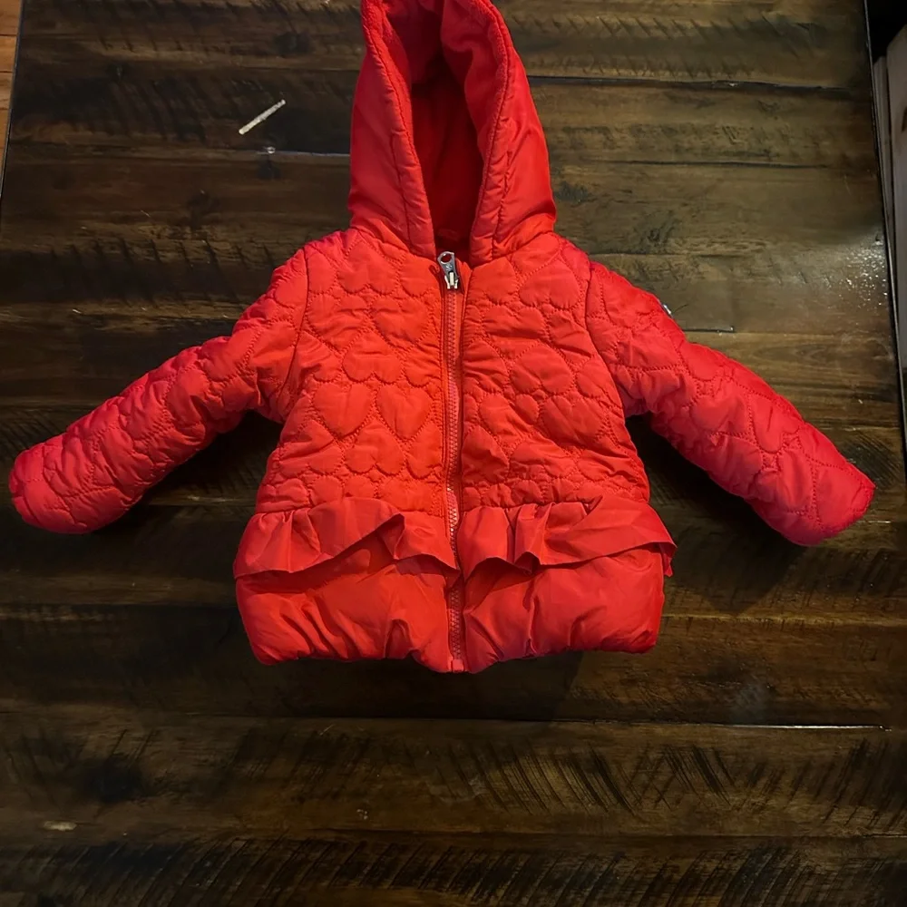 Jessica Simpson Toddler Red Puffer Jacket Ruffle Hooded Size 12 Months